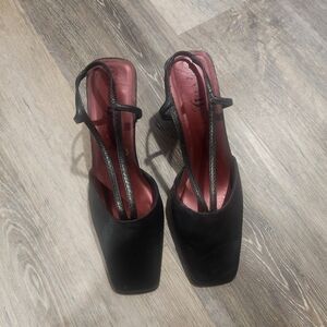 Vintage High HLights Women's Black Slingback Heels with Burgundy Insole Sz 9w